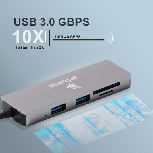 Arizone® USB HUB T-3625 (6 in 1) 1*USB 3.0/2*USB 2.0/USB-C PD/SD/TF