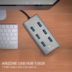 Arizone® USB HUB T-3628 (7 PORT HUB) 1*USB 3.0/6*USB 2.0