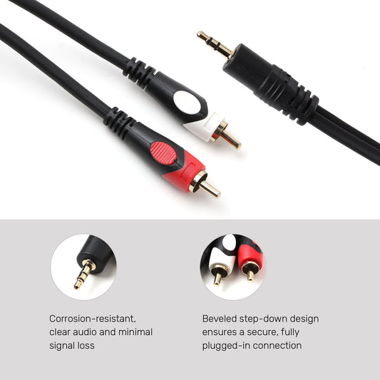 ARIZONE Audio Cable 2*1 1.5M BLK 3.5mm Aux to 2 RCA Adapter Audio Cable for Stereo Speaker or Subwoofer with Gold-Plated Plugs,  Black