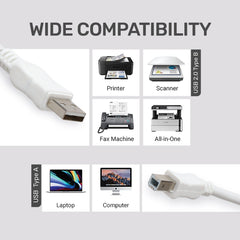 ARIZONE CABLE PRINTER USB WHITE High Speed Cable Printer for HP, Canon, Scanner Cable A USB Male to B Printer Male (Compatible with Computer, Printer, White)