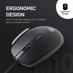 UP M10 Wired, USB Optical Mouse, Black