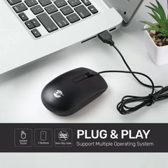UP Optical Mouse MS116 Wired Mouse, USB Wired Computer Mouse with Ergonomic Design, Mouse for Laptop, PC, Desktop, Mac, Chromebook, Matebook - Black