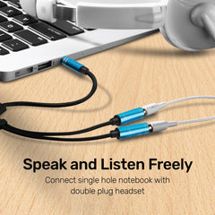 ARIZONE AUDIO CABLE MICROPHONE EARPHONE 30CM AUX 3.5M/2*3.5F BLK Microphone 3.5mm Stereo Audio Male to 2 Female Headphone Mic Splitter Audio Adapter for PS4/PS5 Laptop- 0.2M Black